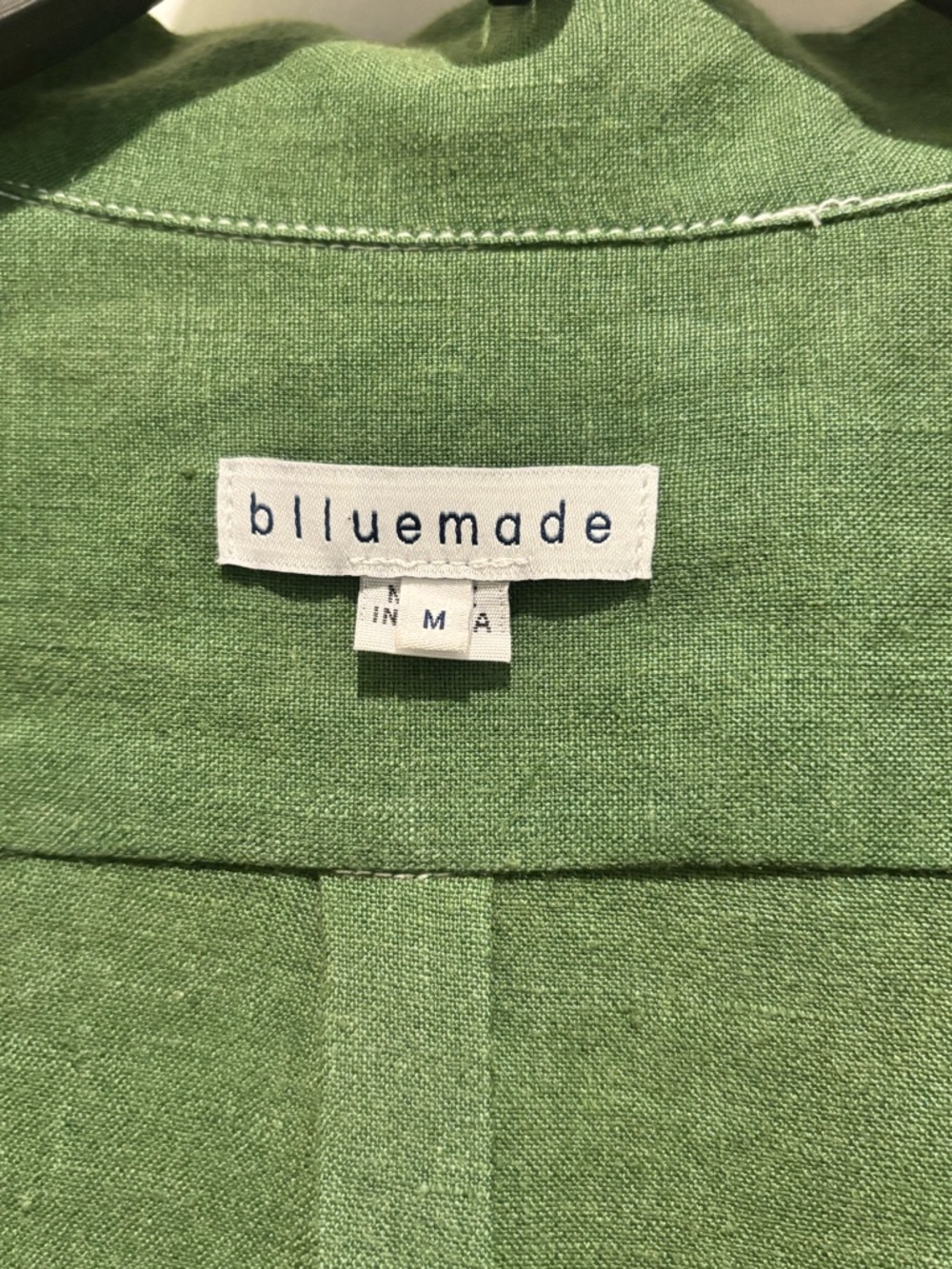 Blluemade 100% Belgian Linen Green Chore Coat Shirt Size M - Picture 3 of 6